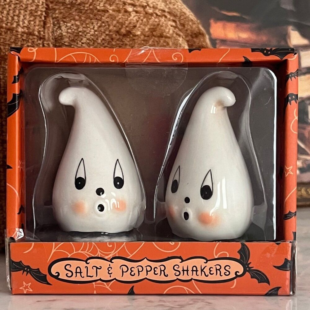 Johanna Parker Halloween Ghost Polka Dot Ceramic Salt and Pepper Shakers